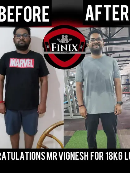 A huge congratulations to Vignesh for his amazing 18 kg weight loss. This before and after photo shows the result of his dedication to our personalized workout and diet program. He is a great example of what's possible when you commit to the process.