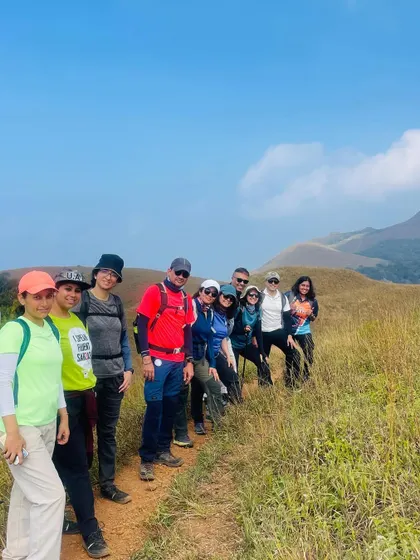On the trail during the Bandaje trek. The Western Ghats offer breathtaking landscapes and a true sense of adventure for our trekking groups.