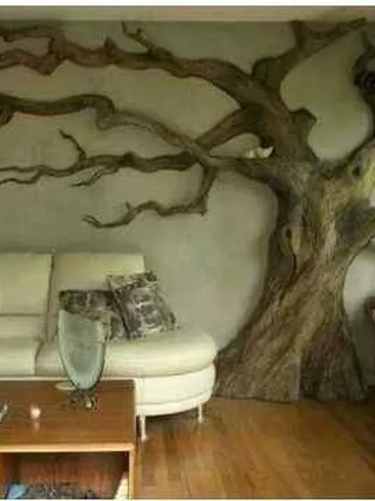 This unique 3D wallpaper is designed to look like a realistic tree growing out of the wall. It's a bold and artistic statement piece that brings a powerful natural element indoors.