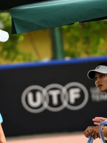 Making my debut for India in the Billie Jean King Cup. Here I am playing doubles, fighting for every point with my partner. The experience of competing alongside the best in the country was unforgettable.