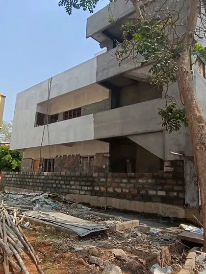 The side profile of the bungalow under construction. My Vastu plan addresses the entire structure, ensuring that every floor and every corner is energetically balanced.