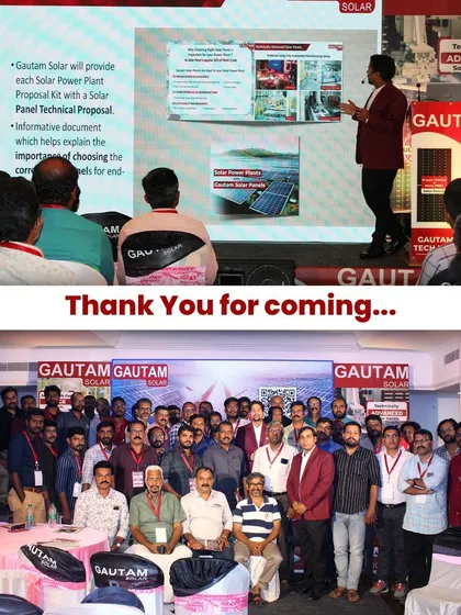 A group photo from our successful "Gautam Solar Tech Workshop" in Kottayam, where we focused on empowering South India's solar sector with our innovative panel technology.