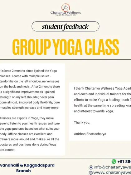We value our students' feedback. Here, a client shares his experience with our group classes, noting significant improvement in strength, flexibility, and pain relief after just two months.