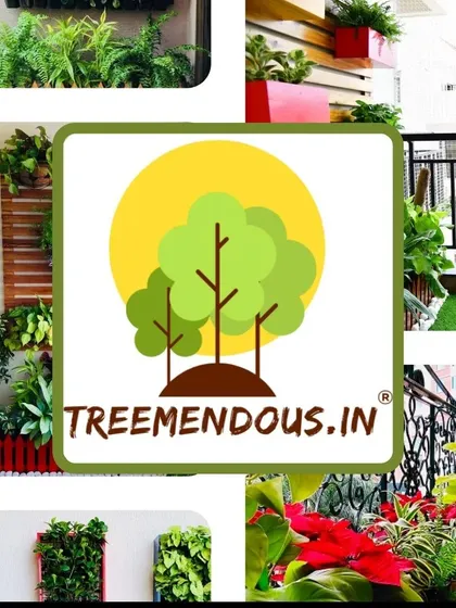 A collage of our work, centered around our brand. It shows various applications including vertical gardens, railing planters, and colorful balcony arrangements.