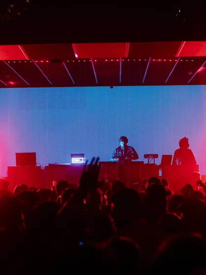 A shot from the crowd's perspective, with the stage lights creating a powerful silhouette. It's all about the shared experience on the dancefloor.