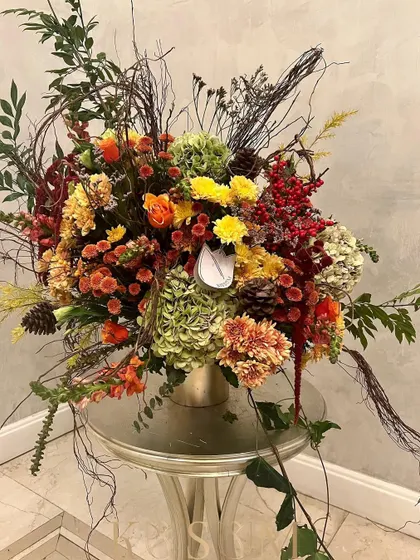 A different view of my poetry-inspired arrangement. The wild twigs and varied flower shapes create something unusual and artistic, a true conversation starter for any room.