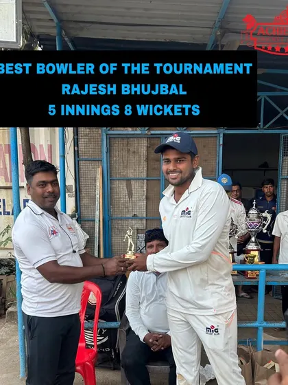 Rajesh Bhujbal was named Best Bowler of the Tournament for taking 8 wickets in 5 innings. His consistent bowling was crucial to our success.