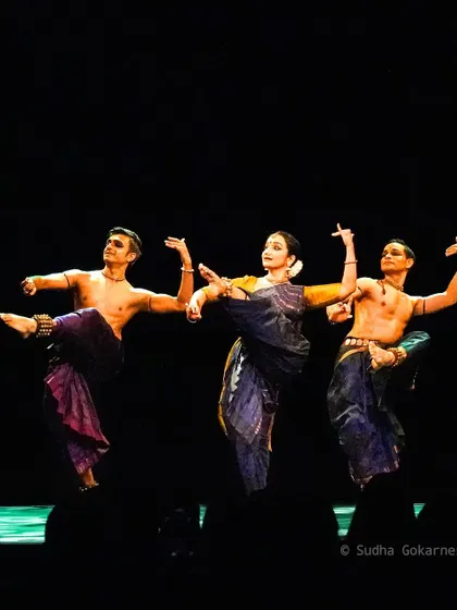 A dynamic jump sequence from 'Abha'. My choreography often blends traditional postures with athletic movements to create visually exciting and powerful moments on stage.