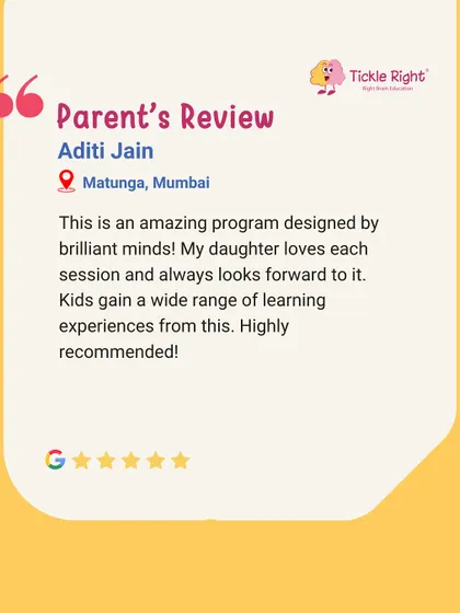 "This is an amazing program designed by brilliant minds! My daughter loves each session and always looks forward to it." We are so grateful for this wonderful review from Aditi Jain in Matunga, Mumbai.