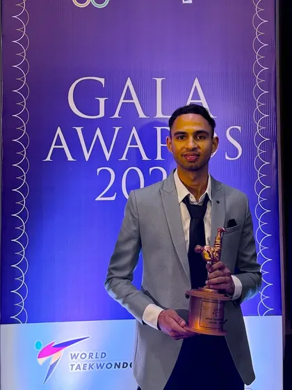 Aman Kadyan with the 'Best Fighter Award' at the Gala Awards. This award recognizes his fierce competitive spirit and technical skill in the ring.