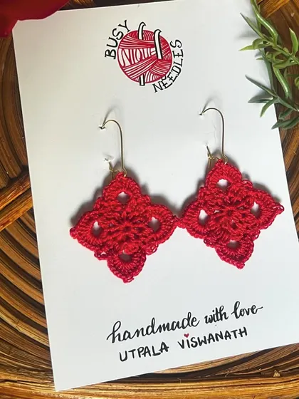 My bestselling Diamond Dangler earrings in a stunning bright red. They are lightweight and make a bold statement.