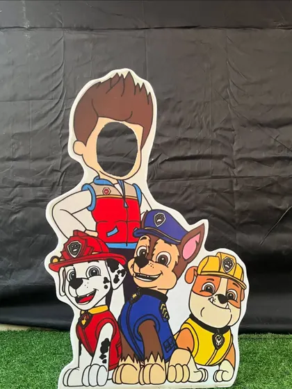 I also offer fun photo props like this Paw Patrol cutout with a face hole, where kids can pose for pictures and become part of the rescue team.