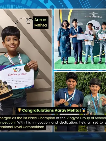 We celebrate every victory, big and small. Here’s our student, Aarav Mehta, after winning 1st place in a major robotics competition, showcasing the high level of skill and dedication our students achieve.