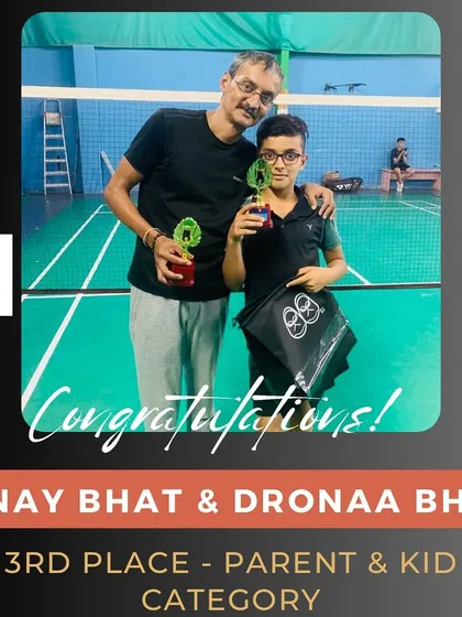 Another win for the Bhat family. Congratulations to Vinay and Dronaa Bhat for their 3rd place finish in the Parent and Kid category, showing great coordination and skill.