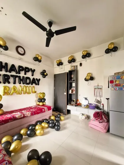 Another angle of the room, showing how the decorations fill the space to create a festive birthday environment.