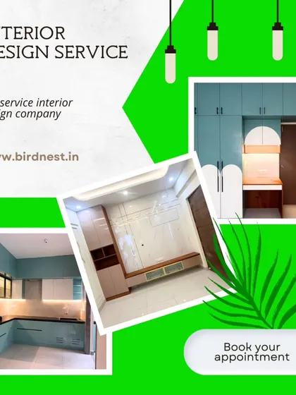 A look at one of our recent projects, featuring a modern kitchen, a bedroom wardrobe, and a TV unit. We are a full-service interior design company ready to take on your project.