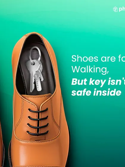 Shoes are for walking, but a key isn't safe inside. This image illustrates a common but insecure habit of hiding keys, highlighting the need for a keyless solution.