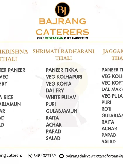 To make things easy, I offer pre-set plated thali menus. You can choose from options like the Shrikrishna or Jagganath thali, each offering a complete, balanced meal with sabzi, dal, rice, and sweets.