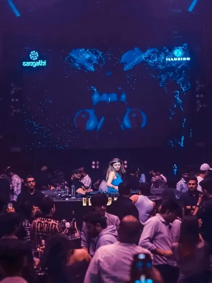 A full view of the setup at Illuzion Club, Hyderabad. The visuals and lighting are a huge part of the experience I create.