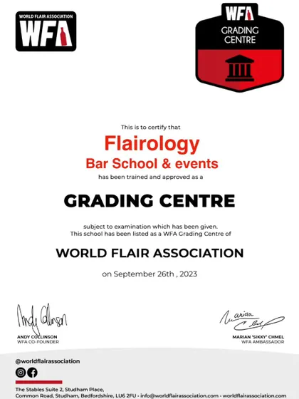 We are thrilled to be an officially approved Grading Centre for the World Flair Association (WFA). This certification means we offer globally recognized expertise at every level of flair bartending.