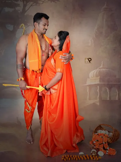 Our custom Seetha-Ram inspired theme is perfect for couples wanting a divine and unique concept. We provide all the costumes and props to bring this mythological story to life for your maternity shoot.