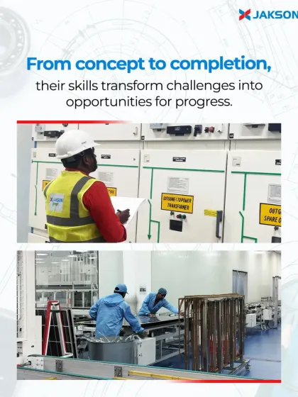 From concept to completion, our engineers transform challenges into opportunities for progress. Here, a technician inspects an electrical panel, while another team assembles components, showcasing the hands-on work that brings our projects to life.
