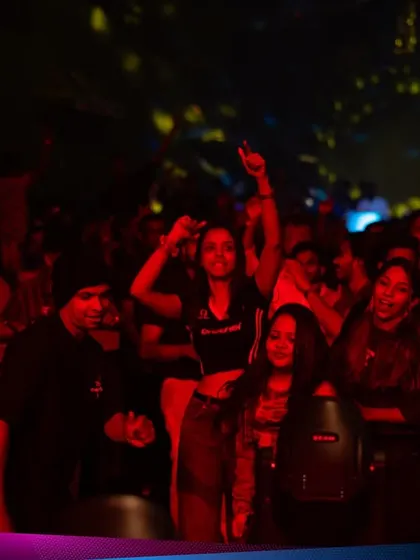 The crowd is lost in the music under red lights at Kaavaalaa 3.0 in Colombo, Sri Lanka. It was amazing to see the international audience connect so deeply with the vibe.