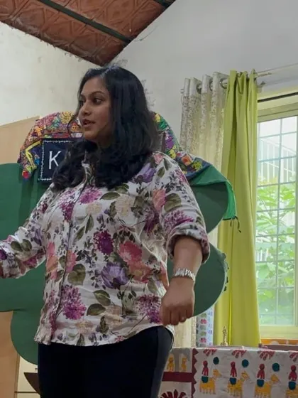 Storyteller Neha captivating the audience at our center. We are proud to provide a platform for the talented storytellers who have trained with us.