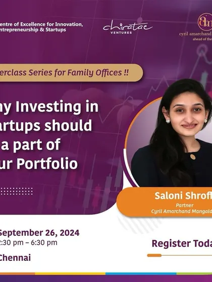 We work closely with family offices to navigate the complexities of modern investment portfolios. This masterclass with the Confederation of Indian Industry (CII) shows our Partner Saloni Shroff sharing practical insights on the legal aspects of startup investing for family businesses.