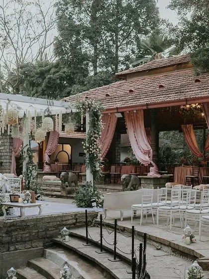 The wedding mandap is the heart of the celebration. We designed this elegant pastel stage at the beautiful Tamarind Tree, using soft drapes and lush florals to create a serene and romantic setting for the couple to begin their new chapter.