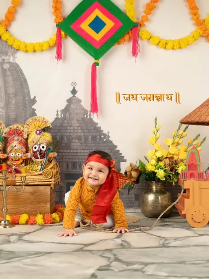 A playful crawling moment during the Rath Yatra themed shoot. His smile is so infectious.
