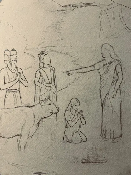 A close-up of a pencil sketch illustrating a story from a book. I enjoy bringing written stories to life through my art.