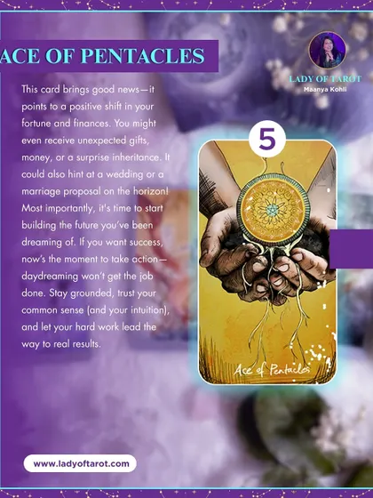 This post explains the meaning of the Ace of Pentacles from the Light Seer's Tarot. This card signals good news, a positive shift in finances, and the perfect moment to start building the future you've been dreaming of.