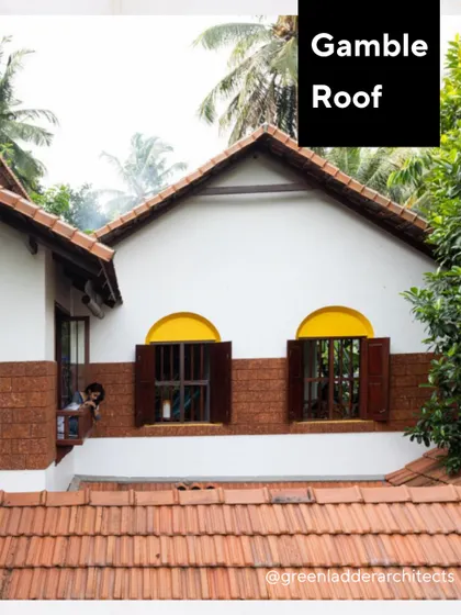 An example of a Gamble Roof, commonly seen in traditional and farmhouse style homes. This design, featuring two different roof slopes on each side, provides more headroom and usable space on the upper floor.