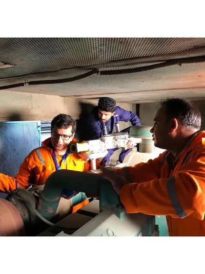 Our team is seen here conducting a detailed inspection of an industrial pipe and valve system. This meticulous audit work is the first step in identifying energy saving opportunities for our clients.