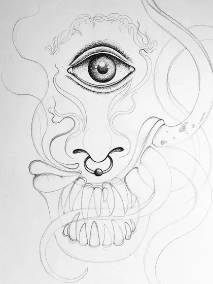 The initial sketch for the surreal self-portrait.