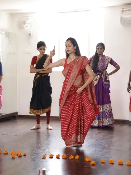 A teaching moment from our Vijayadashami celebrations. The studio is a space for passing on the traditions of classical dance to the next generation.