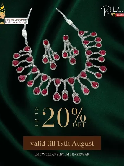 Here is the dangling stone necklace set in a passionate ruby red. It's a glamorous choice for weddings, receptions, or a special date night.