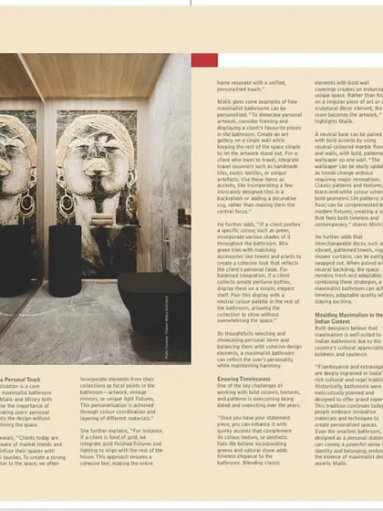 Another look at our feature in Washrooms & Beyond, showcasing our philosophy of creating dramatic and personalized bathroom spaces. This article discusses how we use art, texture, and lighting to make a statement.