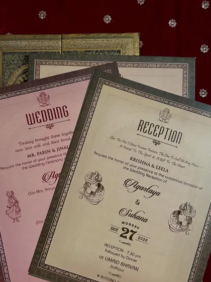 These inserts feature classic fonts and traditional king and queen motifs, perfectly complementing a royal-themed wedding invitation.