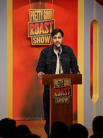 A collection of shots from the Pretty Good Roast Show, showcasing various comedians and moments from the event.