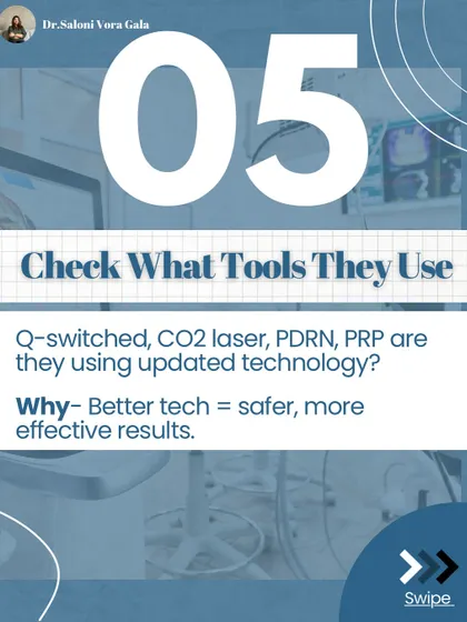 The technology a dermatologist uses is very important. Updated tools like Q-switched lasers, CO2 lasers, and PDRN mean safer procedures and more effective results for you. I am committed to investing in the best technology for my clinic.