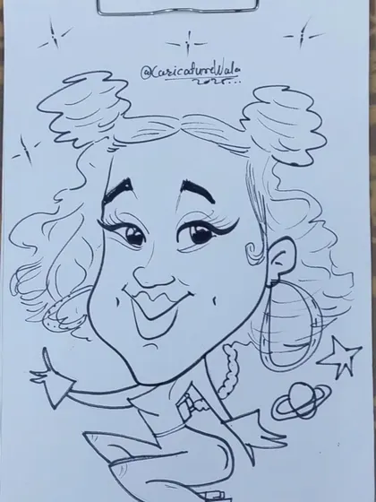 A fun, space-themed caricature with stars and planets. I enjoy adding creative elements to my drawings.
