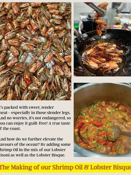 The making of our Shrimp Oil and Lobster Bisque. We use every part of the crustacean to extract maximum flavour, creating a rich, complex base for our seafood dishes.