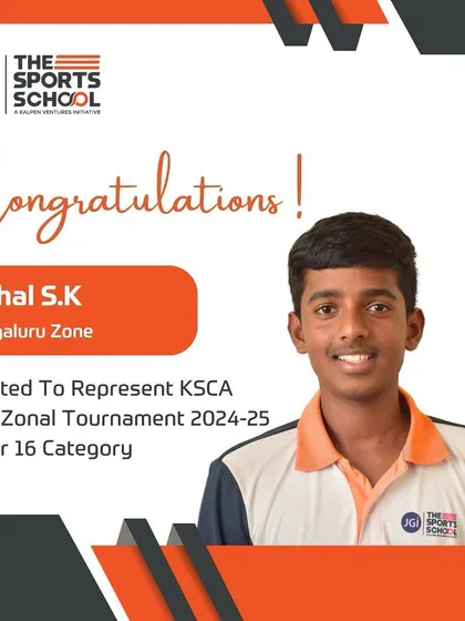 Vishal S.K is selected for the KSCA Inter-Zonal U16 Tournament, another one of our players representing the Bengaluru Zone.