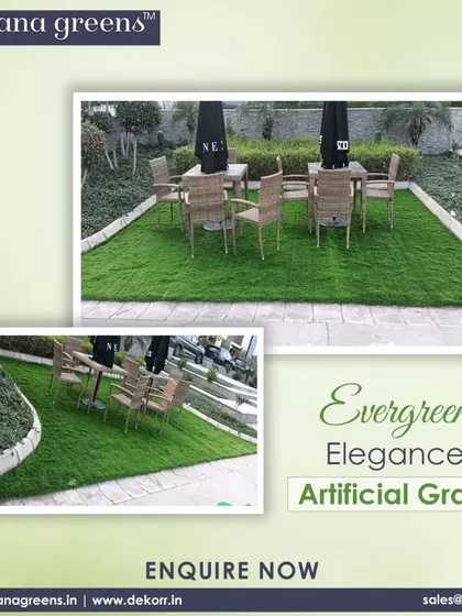 Evergreen elegance. This outdoor dining area is set on our artificial grass, providing a clean, beautiful surface that is perfect for entertaining and requires no upkeep.