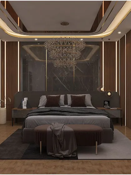 A duplicate of the dark, luxurious master bedroom concept.