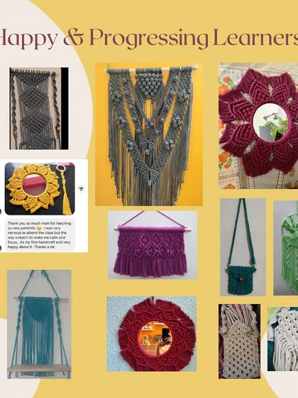 I am so proud of what my students can achieve. This collection shows more advanced projects they have completed, including intricate wall hangings, mandala mirrors, and macrame slings.