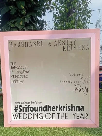 Another example of our customizable magazine-style photo booth, designed for a wedding. We personalize the frame with the couple's names and wedding hashtag, turning it into a unique keepsake from their special day.