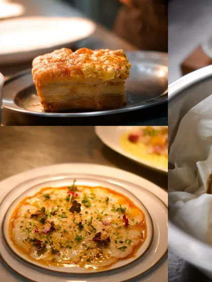 A collage from our new menu preview, showcasing the variety of dishes we create, from crispy pork belly to delicate crudos and fresh salads.